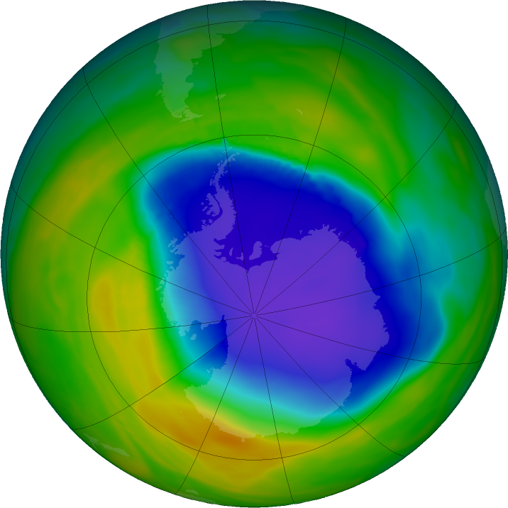 Antarctic ozone map for 02 November 2023